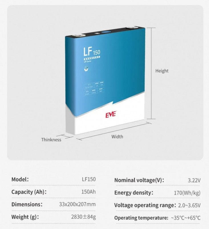 Аккумулятор 3,2V 150Ah EVE LF150 LiFePO4 фото 1 &mdash; Средства Индивидуальной Мобильности
